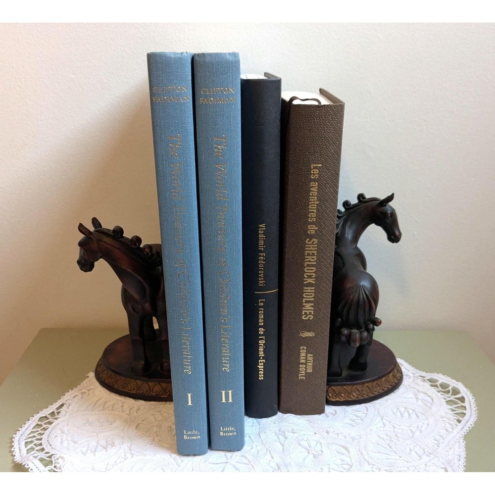 Vintage Horse Bookends Set of 2 Faux Wood Resin Horse Statues Mid Century Style